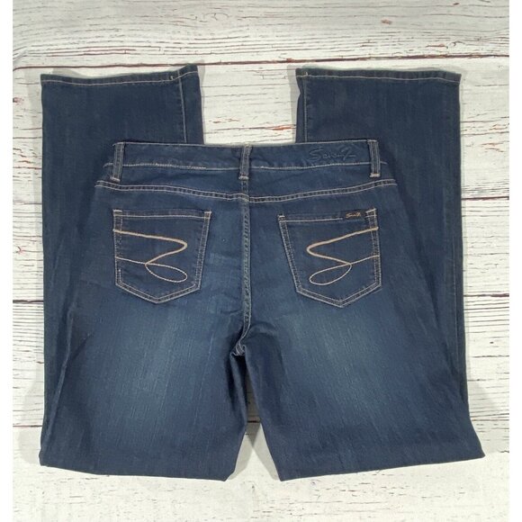 Seven7 Jeans Womens Size 10 Mid Rise Flare Dark Wash Blue Denim Hippie Festival - Picture 2 of 13